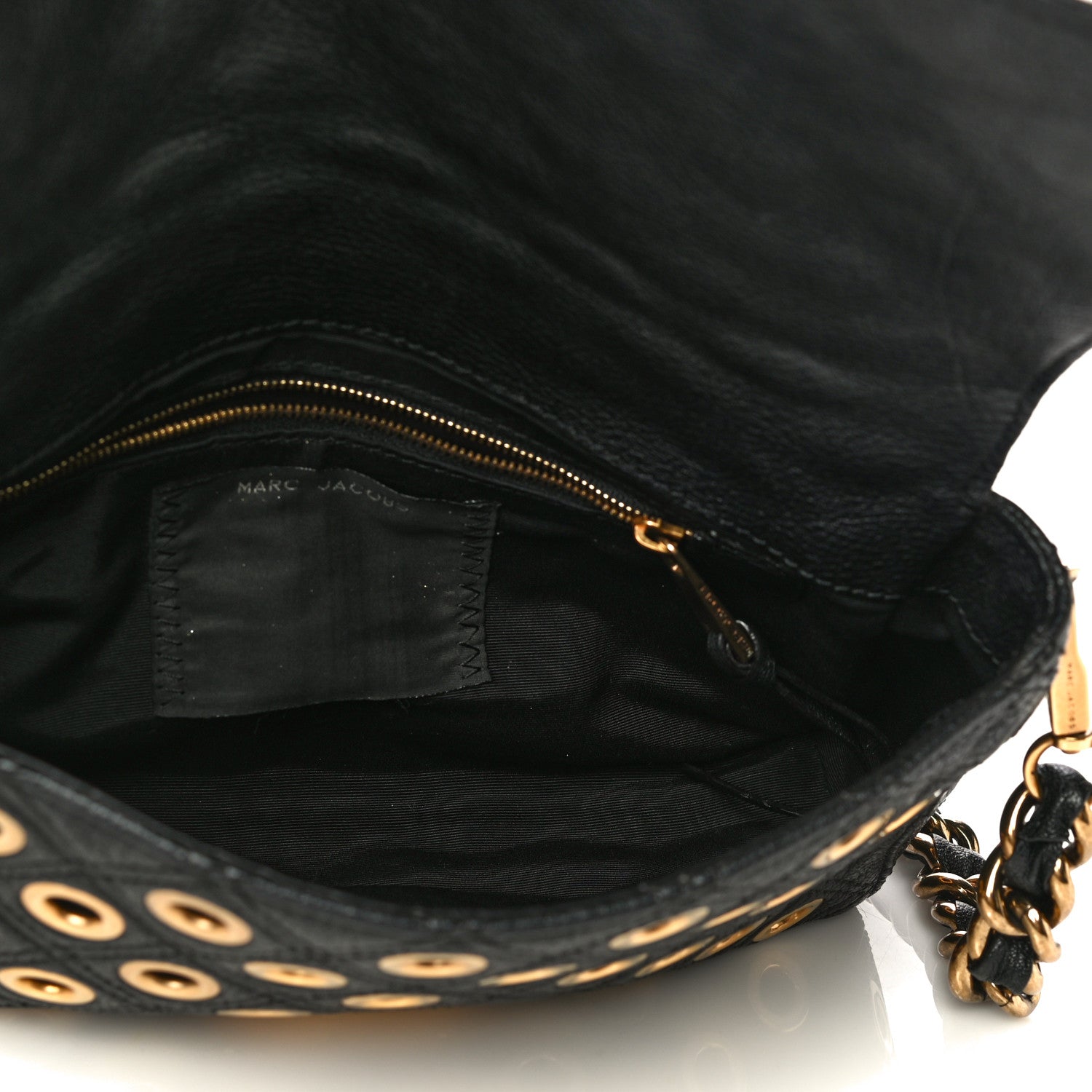 Marc Jacobs Goatskin Quilted Grommet Gotham Eyelet Shoulder Bag Black 5 of 12