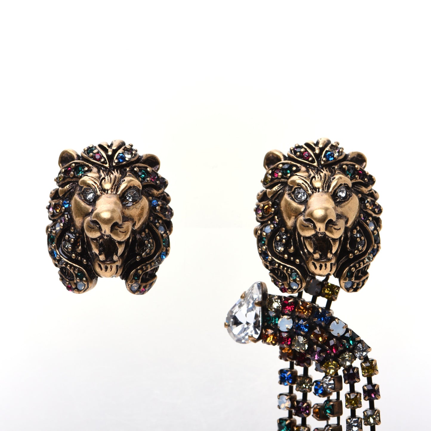 Metal Crystal Asymmetric Lion Head Earrings Multicolor