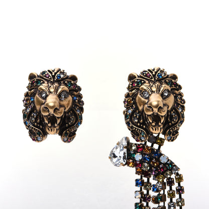 Gucci Metal Crystal Asymmetric Lion Head Earrings Multicolor 2 of 11