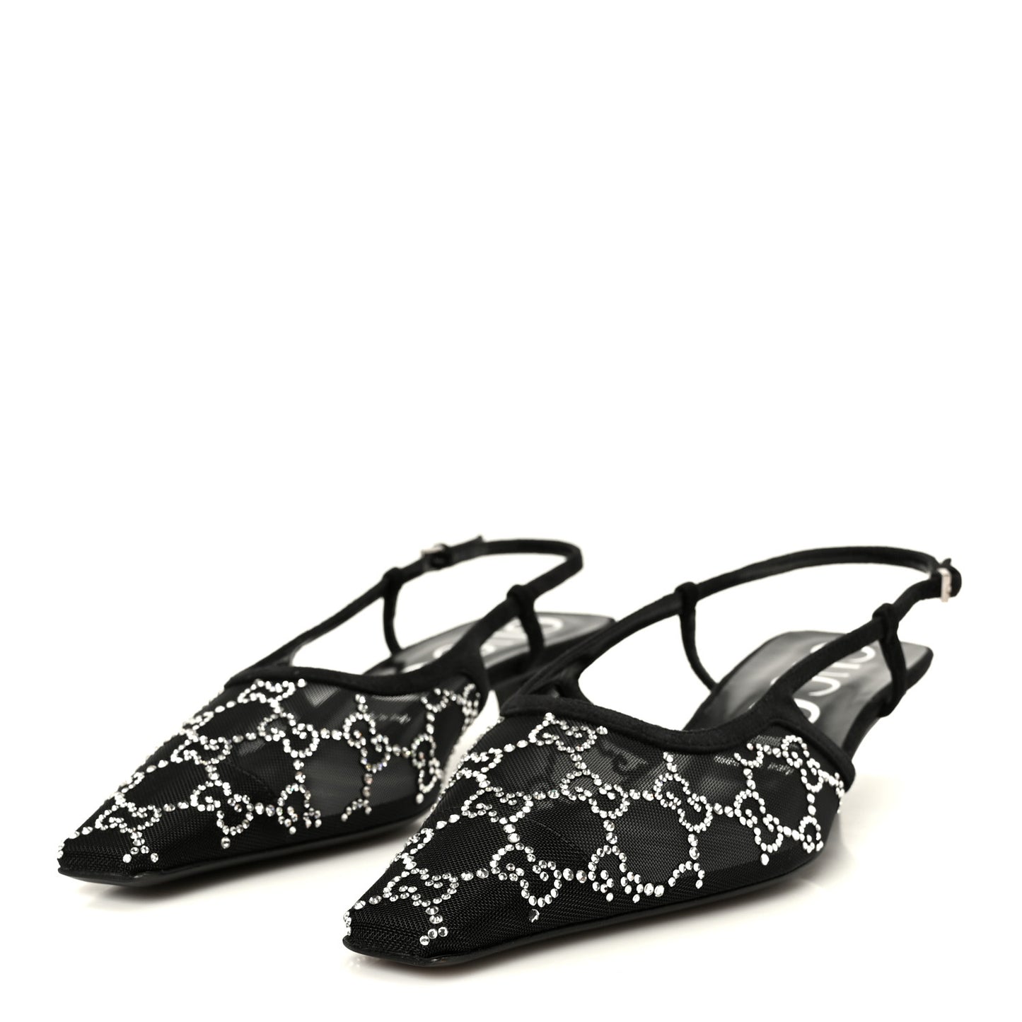 Tela Retino Kid Scamosciato Crystal GG Monogram Square G 35mm Slingback Pumps 39 Black