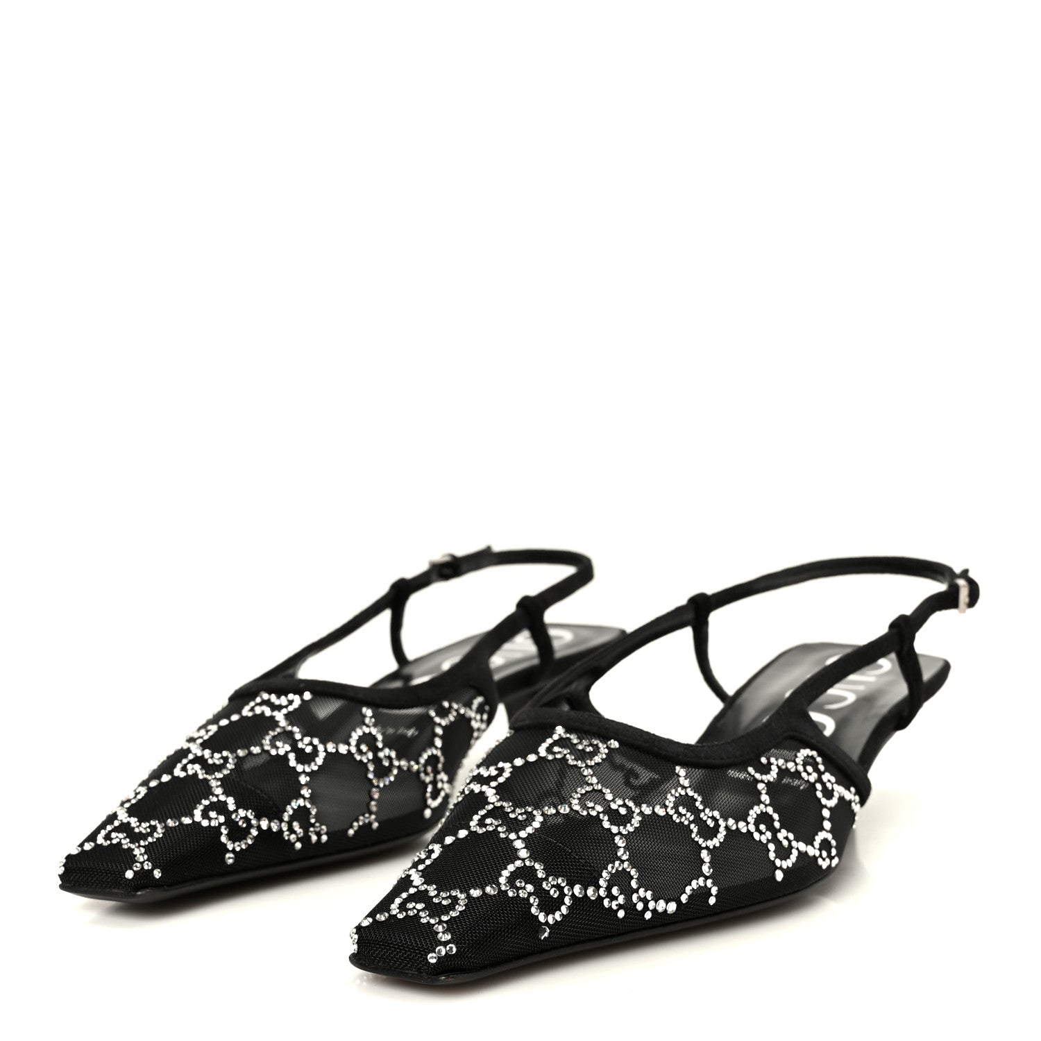 Gucci Tela Retino Kid Scamosciato Crystal GG Monogram Square G 35mm Slingback Pumps 39 Black 4 of 11