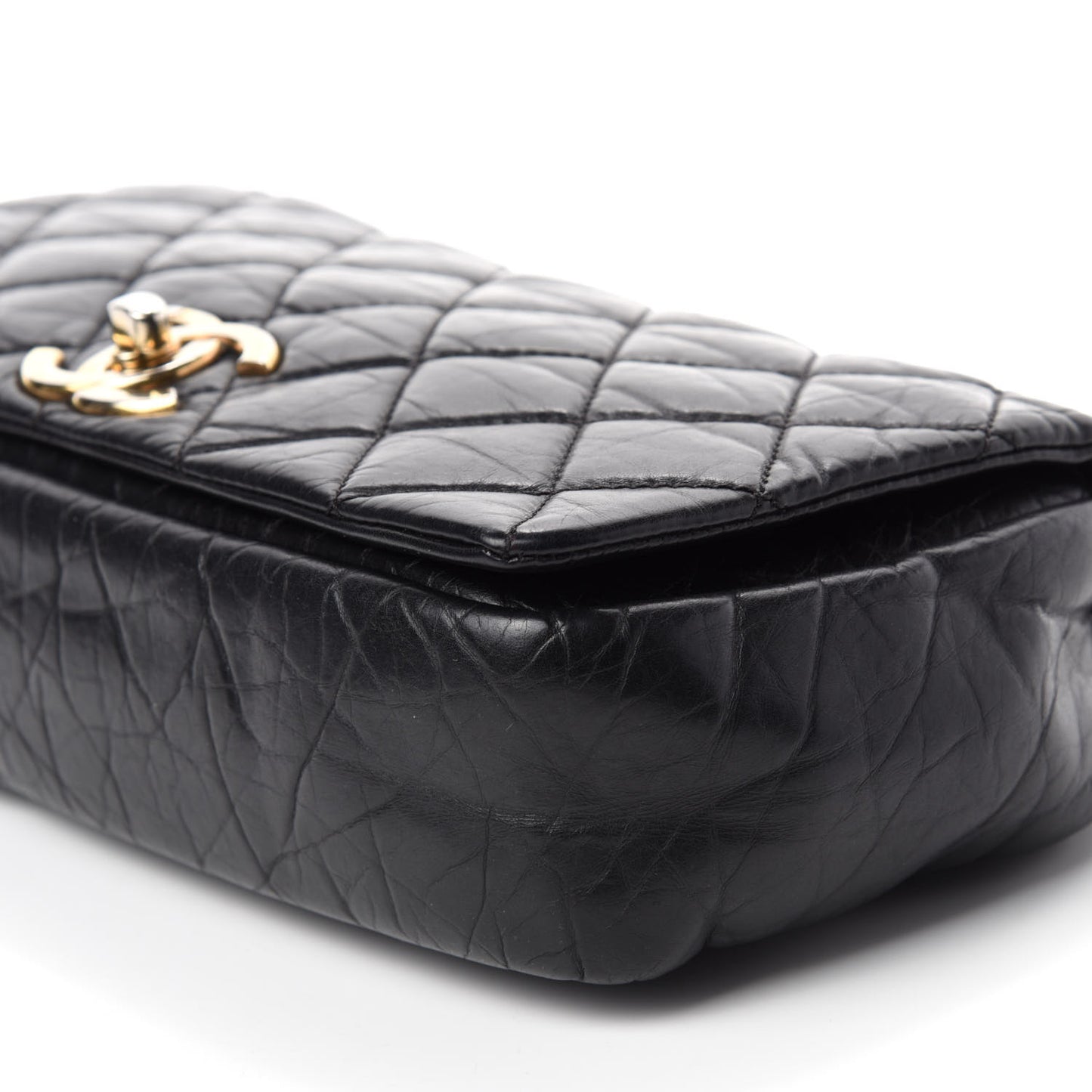 Aged Calfskin Quilted Medium Pondichery Flap Black