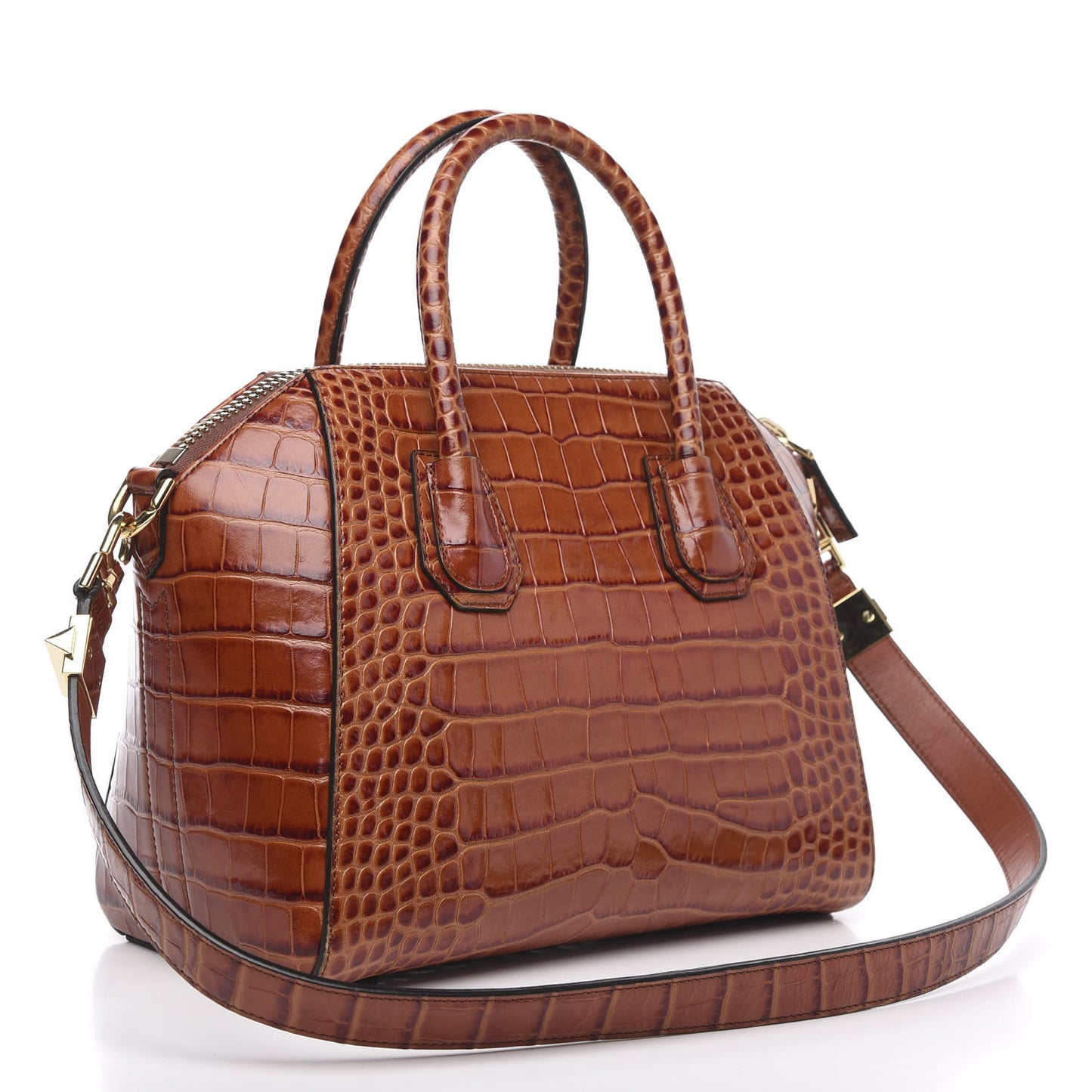 Calfskin Crocodile Embossed Small Antigona Cognac