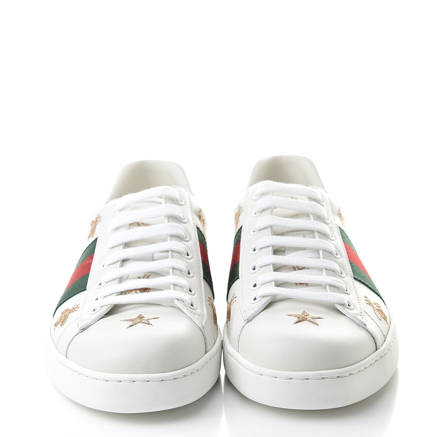 Calfskin Ayers Web Bee Star Embroidered Mens Ace Sneakers 8 White Green
