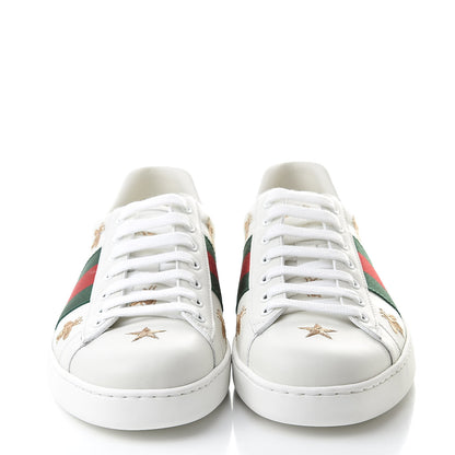 Gucci Calfskin Ayers Web Bee Star Embroidered Mens Ace Sneakers 8 White Green 2 of 11