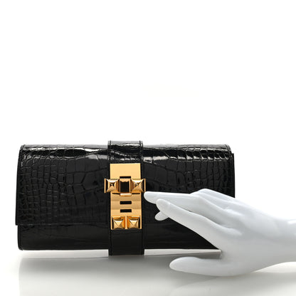 Hermes Shiny Alligator Medor Clutch 23 Black 2 of 8