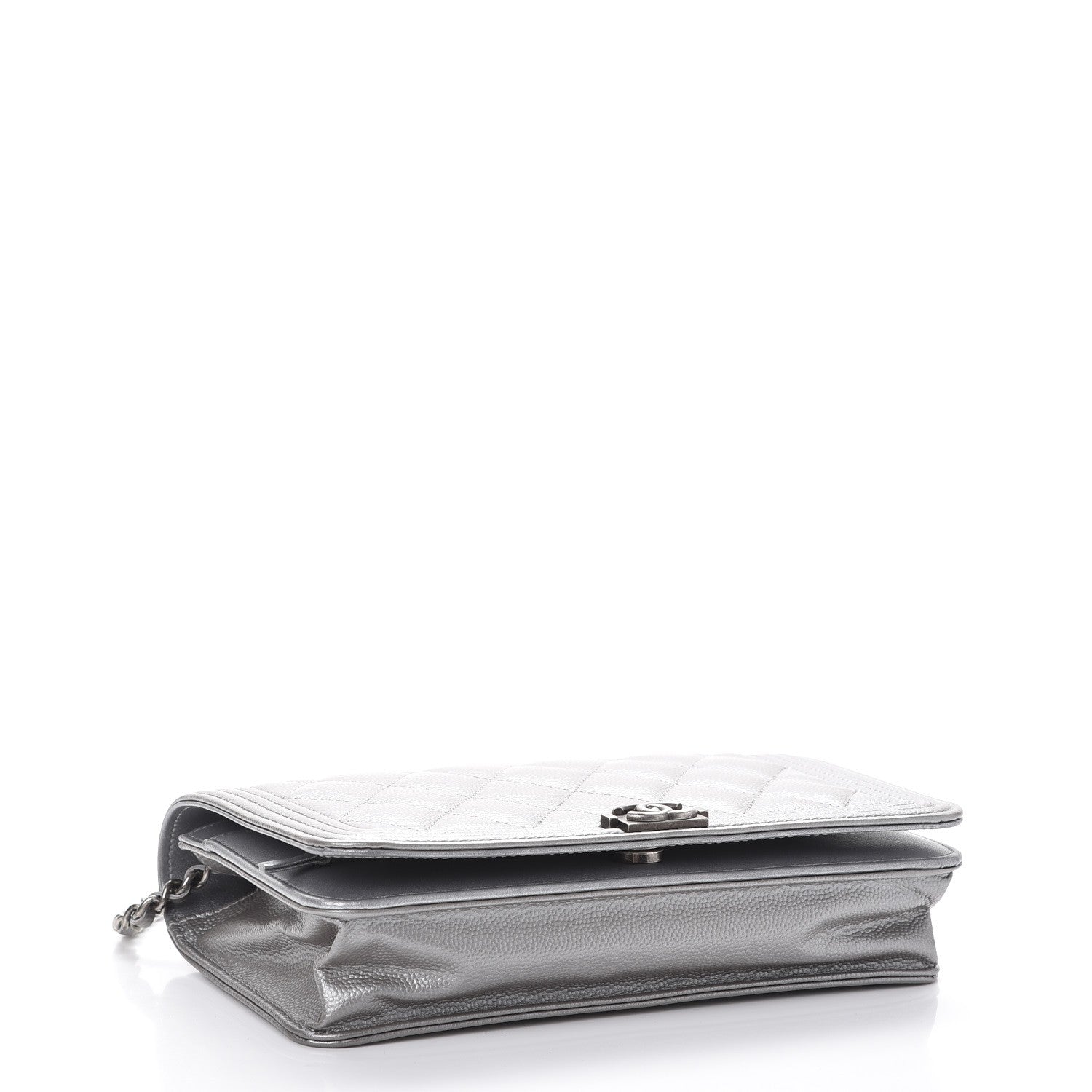Chanel Metallic Caviar Quilted Boy Wallet On Chain WOC Silver 4 of 10