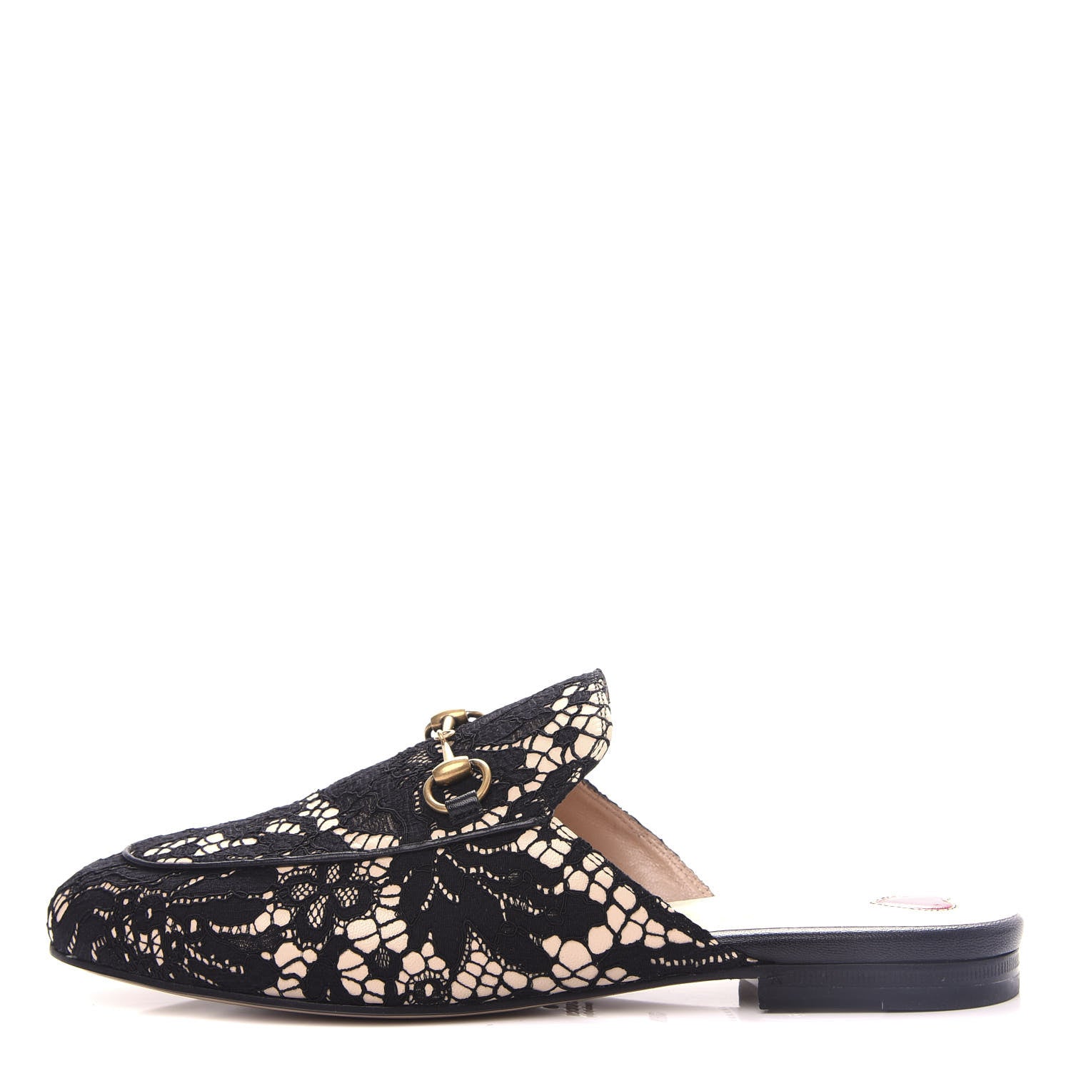 Gucci Lace Malaga Kid Womens Princetown Slippers 38.5 Black Skin Rose 1 of 11