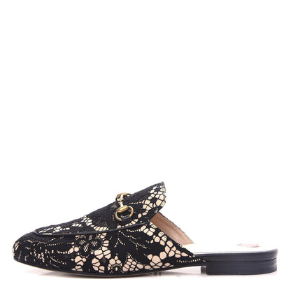 Gucci Lace Malaga Kid Womens Princetown Slippers 38.5 Black Skin Rose 1 of 11