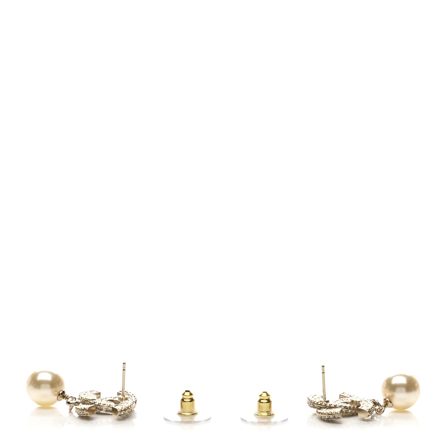 Chanel Crystal Timeless CC Pearl Drop Earrings Light Gold 3 of 5