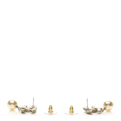 Chanel Crystal Timeless CC Pearl Drop Earrings Light Gold 3 of 5