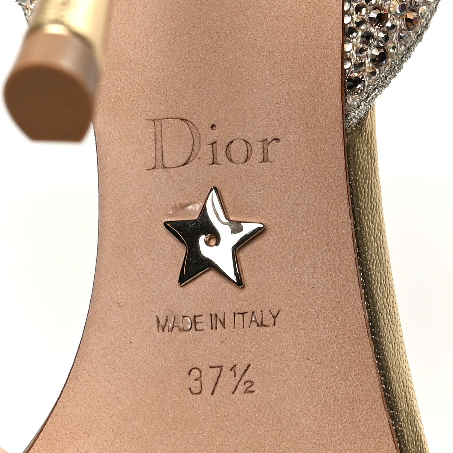 Laminated Calfskin Crystal Embroidered Dway 100mm Sandals 37.5 Gold