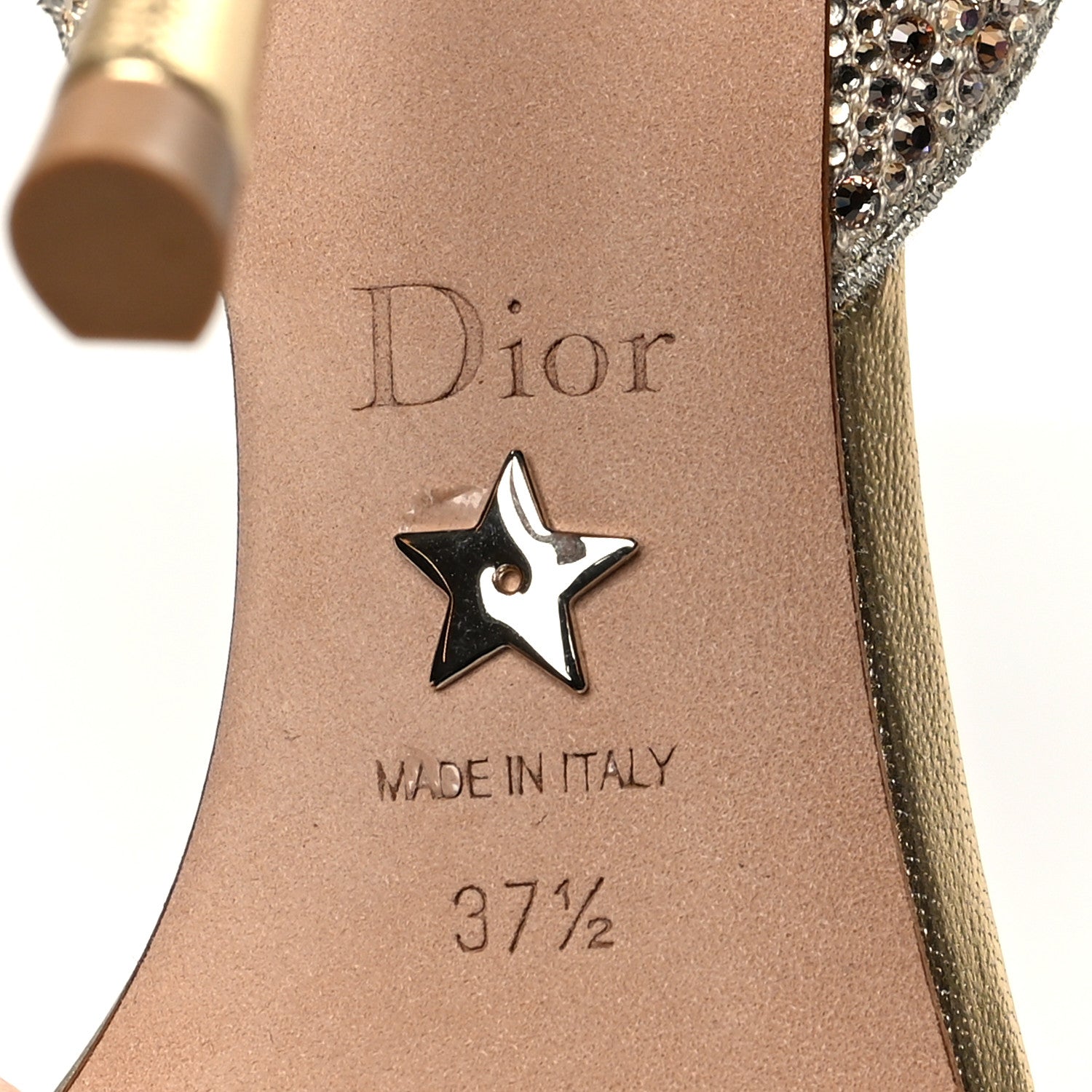 Christian Dior Laminated Calfskin Crystal Embroidered Dway 100mm Sandals 37.5 Gold 7 of 7