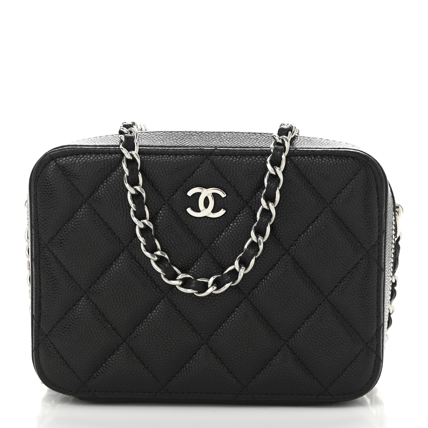 Caviar Quilted CC Vanity Case With Chain Black