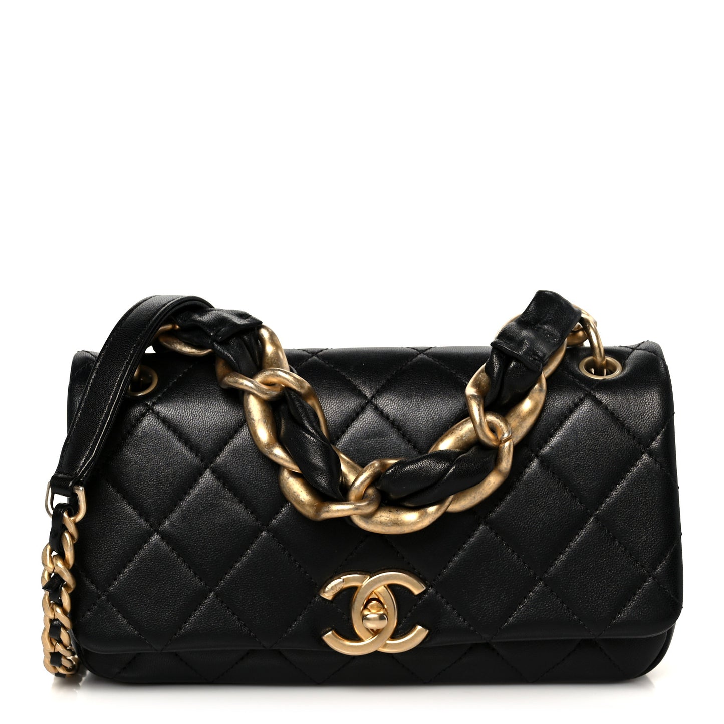 Shiny Lambskin Chain Is More Flap Black