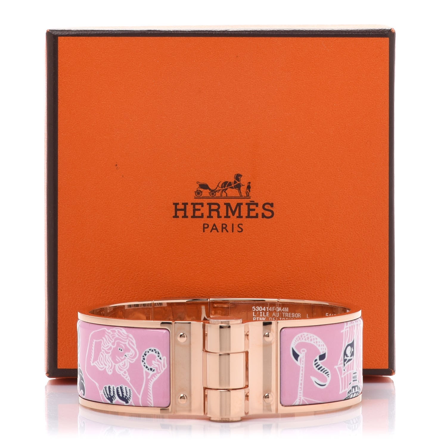 Hermes Enamel Printed Wide L'ile Au Tresor Hinged Bracelet L Pink Delirium 8 of 8