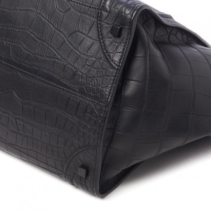 Celine Calfskin Crocodile Embossed Medium Phantom Luggage Black 6 of 9
