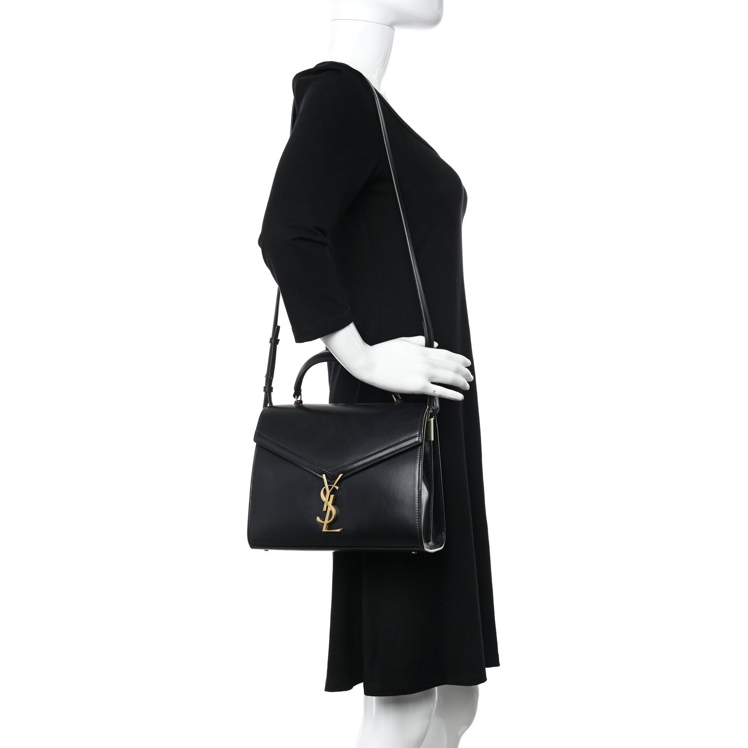 Saint Laurent Smooth Calfskin Medium Classic Monogram Cassandra Top Handle Black Rouge Legion 2 of 19