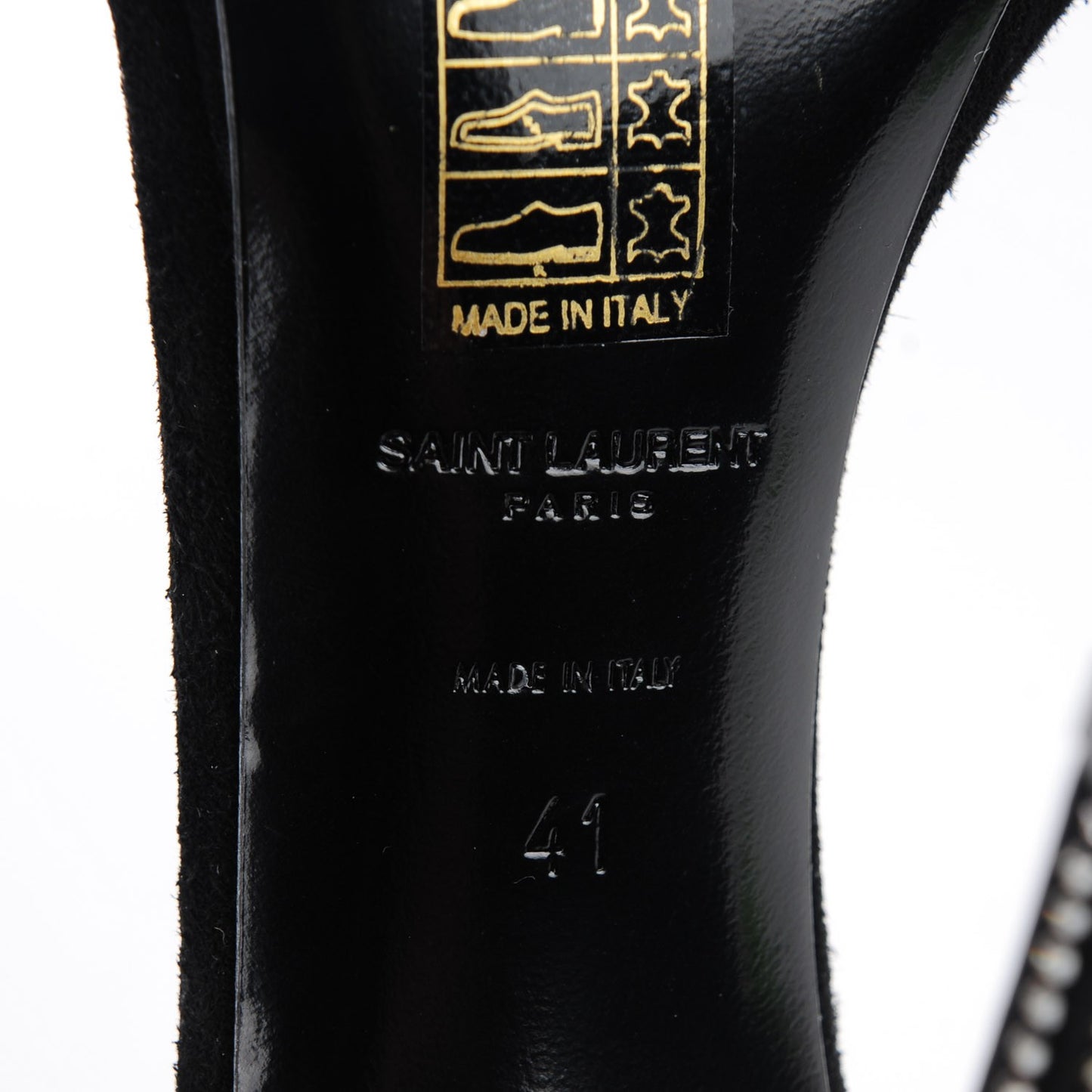 Crystal Studded Suede Jane 110 Ankle Strap Sandals 41 Black