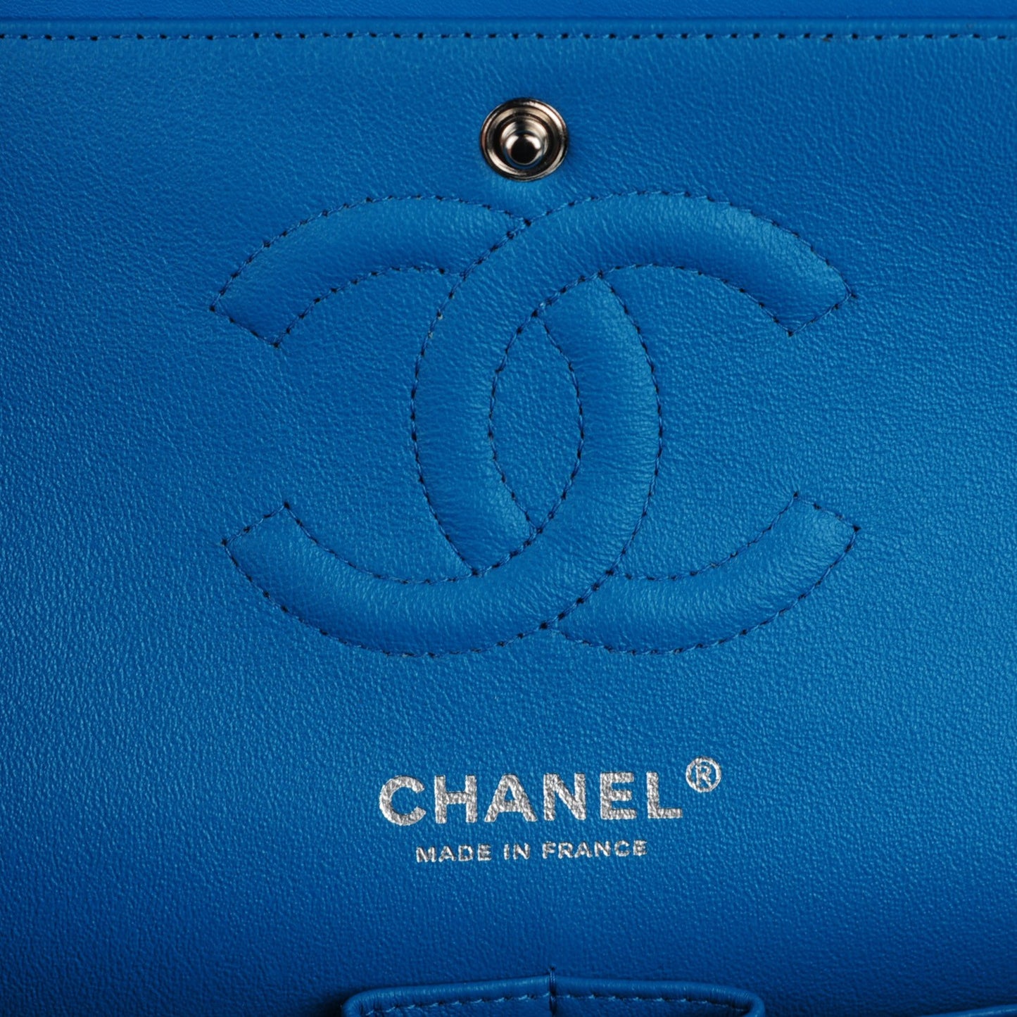 Patent Calfskin Quilted Medium Double Flap Turquoise