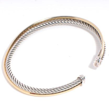 David Yurman Sterling Silver 18K Yellow Gold 3mm Crossover Cuff Bracelet 1 of 5