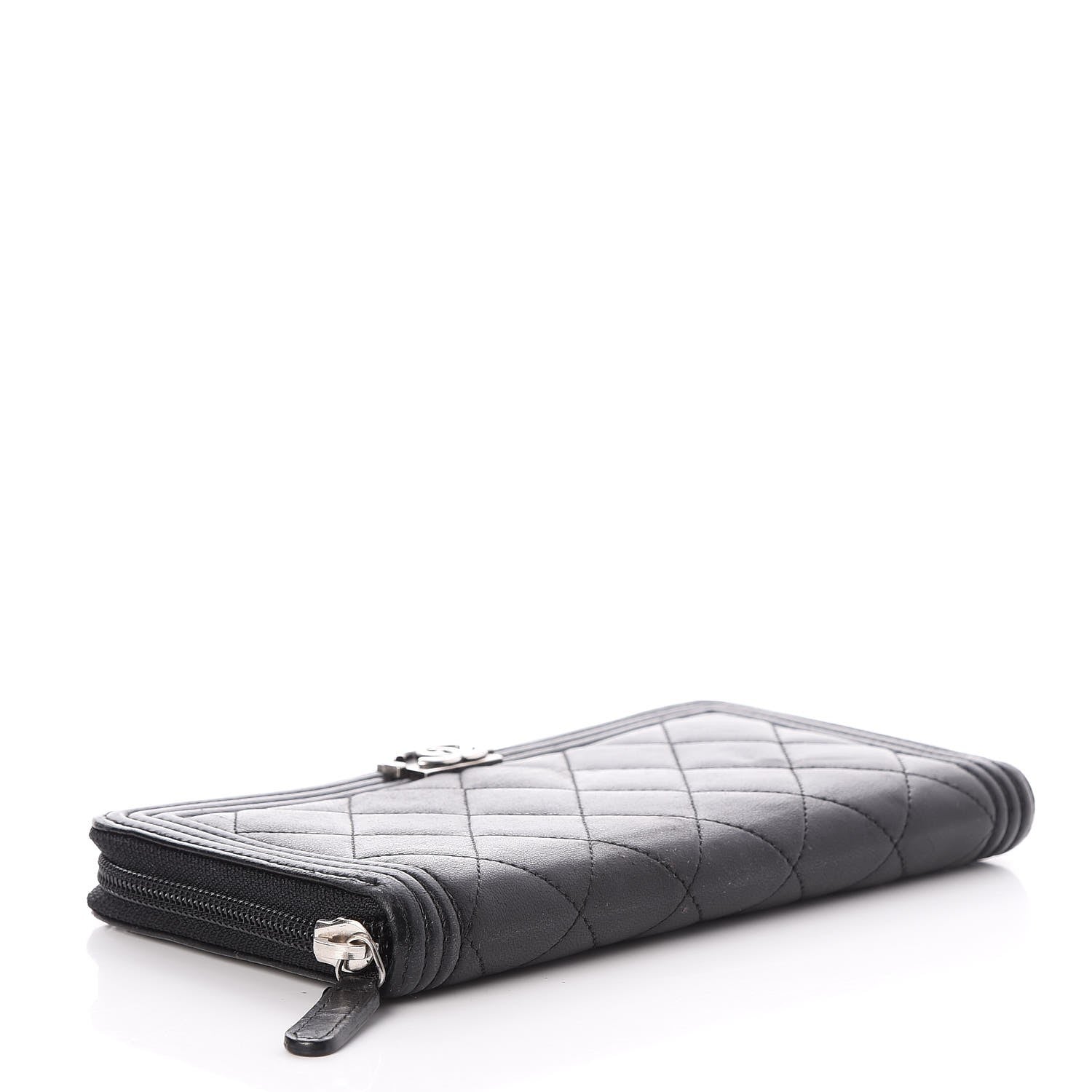 Chanel Lambskin Quilted Boy Zip Around Wallet Black 4 of 9