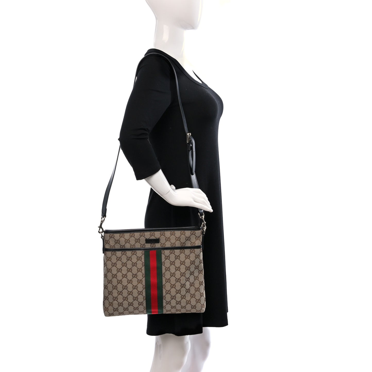 GG Monogram Web Flat Messenger Bag Black