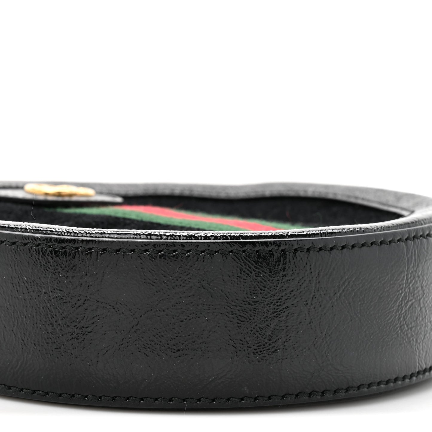 Suede Patent Web Mini Ophidia Round Shoulder Bag Black