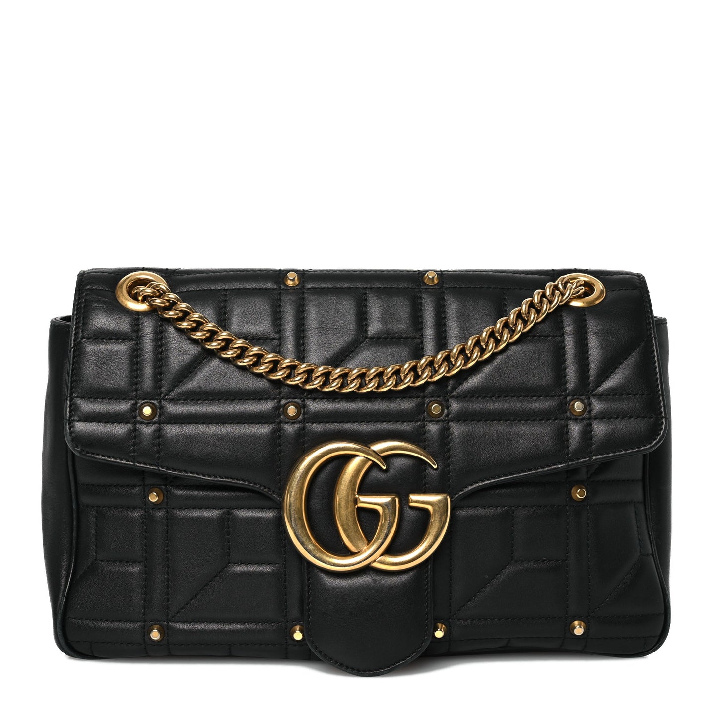Calfskin Matelasse Studded Medium GG Marmont Shoulder Bag Black