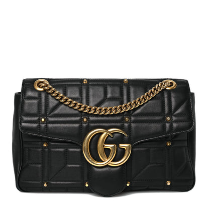 Gucci Calfskin Matelasse Studded Medium GG Marmont Shoulder Bag Black 1 of 17