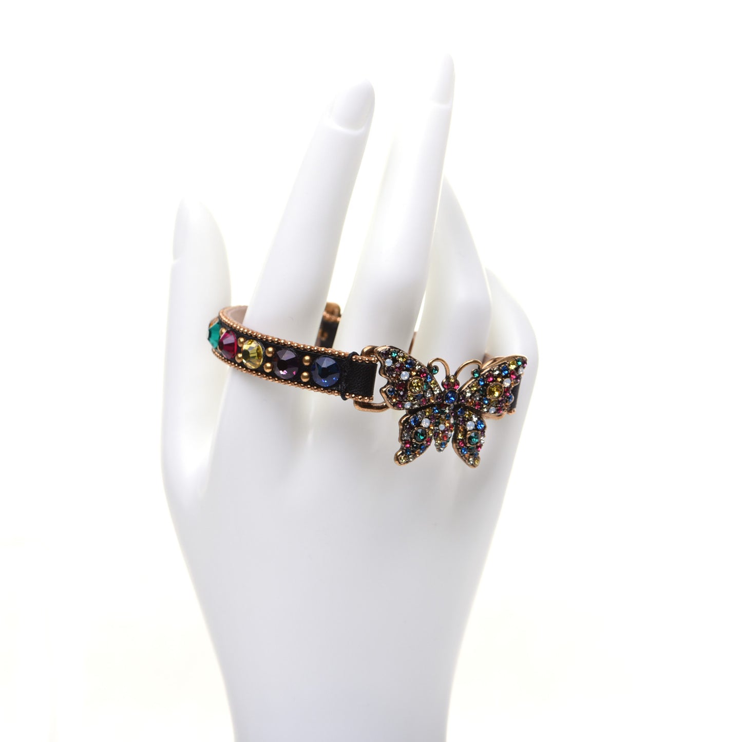 Calfskin Crystal Butterfly Bracelet Multicolor