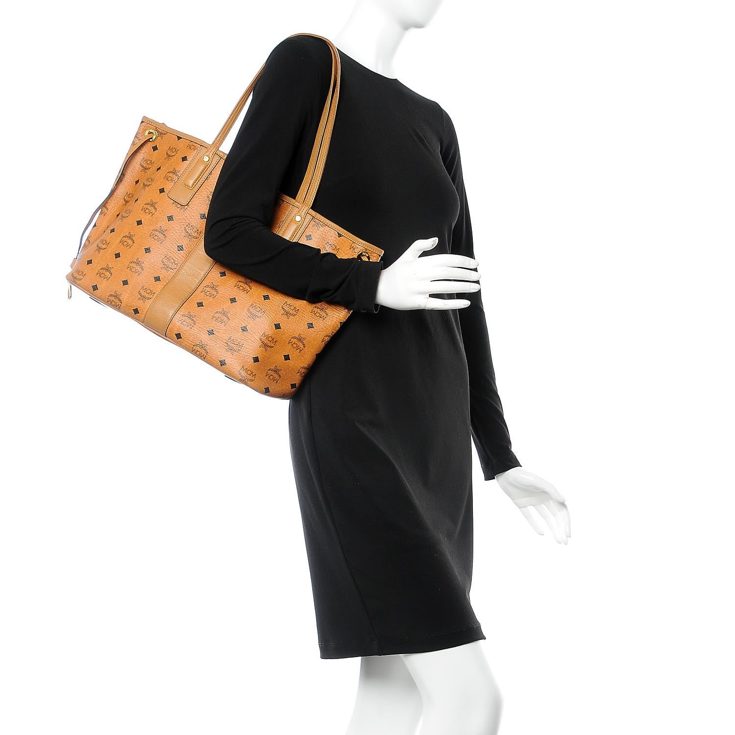MCM Visetos Liz Reversible Shopper Tote Cognac 3 of 11