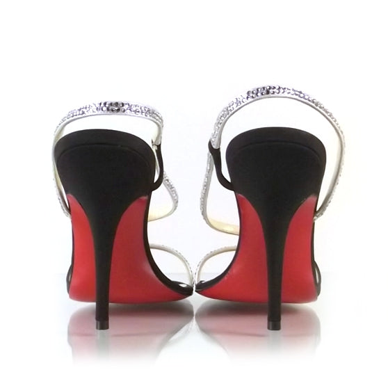 Christian Louboutin Crepe Satin Alta Perla Strass 100 Slingback Heels 39 Black 4 of 6