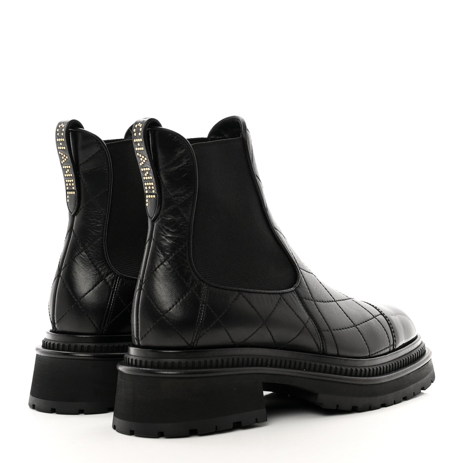 Chanel Calfskin Patent Cap Toe Quilted Short Boots 36.5 Black 4 of 9
