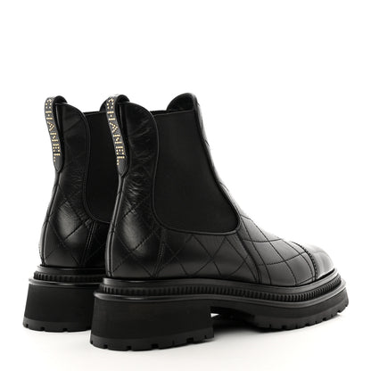 Chanel Calfskin Patent Cap Toe Quilted Short Boots 36.5 Black 4 of 9