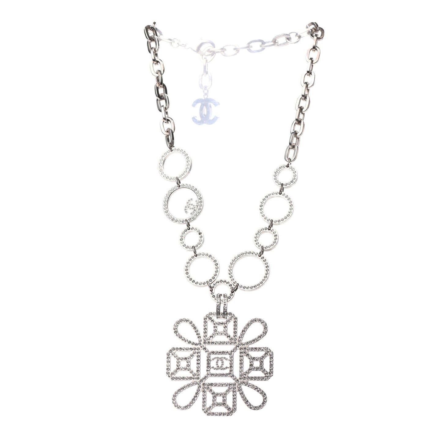 Crystal Strass Cross CC Necklace Silver