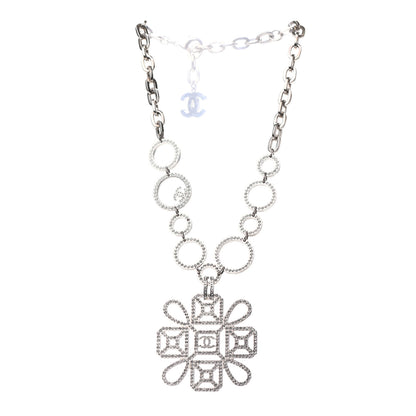 Chanel Crystal Strass Cross CC Necklace Silver 2 of 4