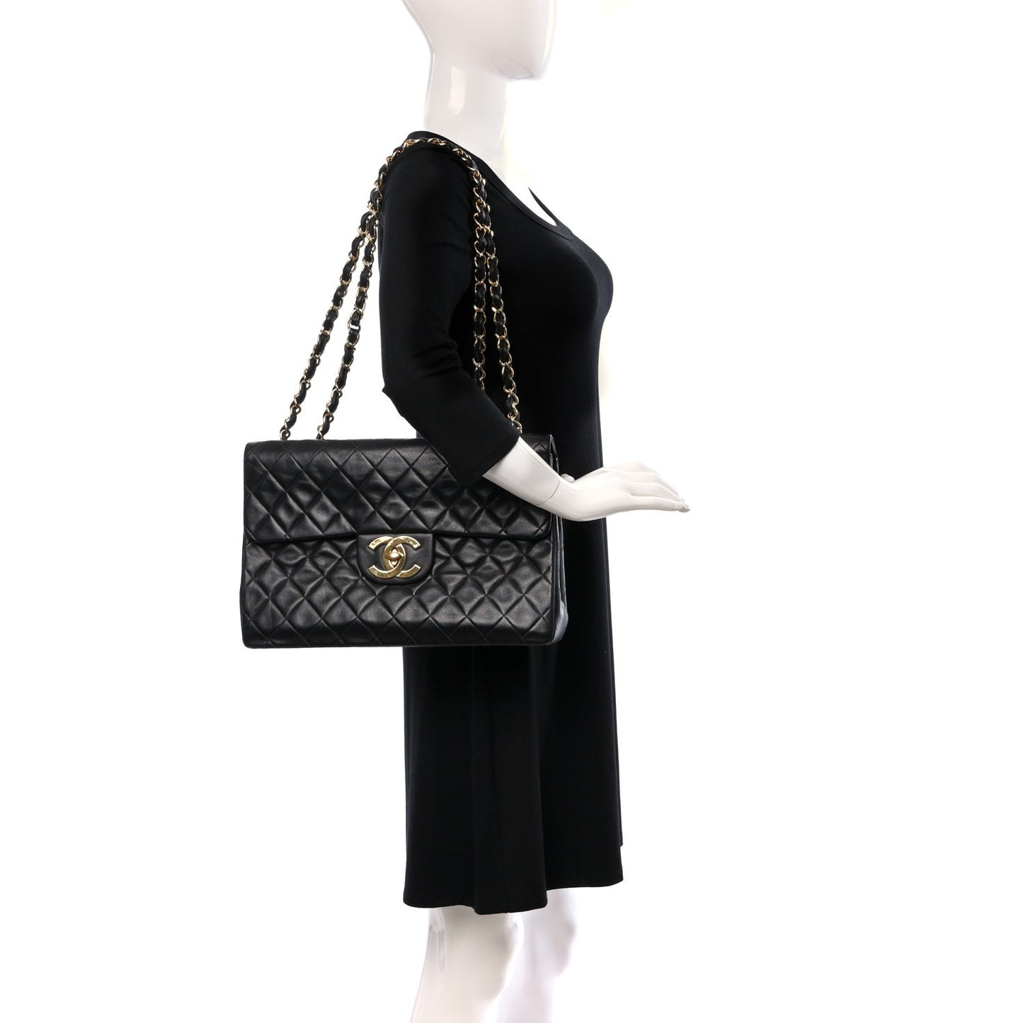 Lambskin Quilted XL Jumbo Single Flap Black