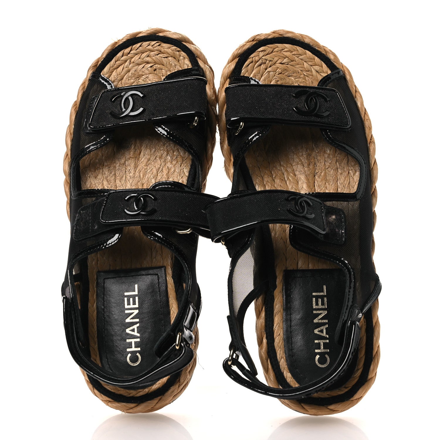 Chanel Mesh Patent Calfskin Velcro Dad Sandals 40 Black 2 of 14