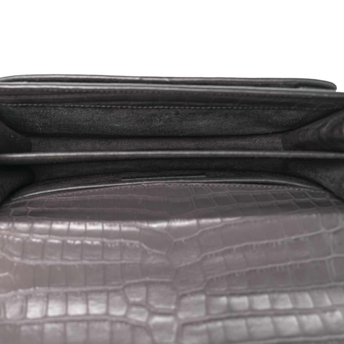 Calfskin Crocodile Embossed Medium Monogram Sunset Fog