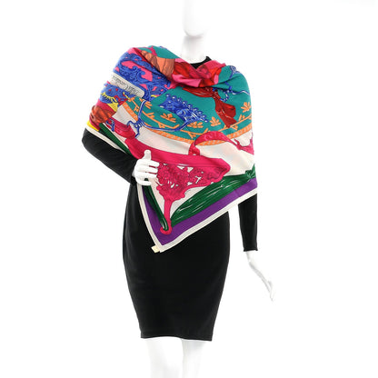 Hermes Cashmere Silk Cavalleria D'Etriers Shawl 140 Rose Vert Rouge 2 of 4