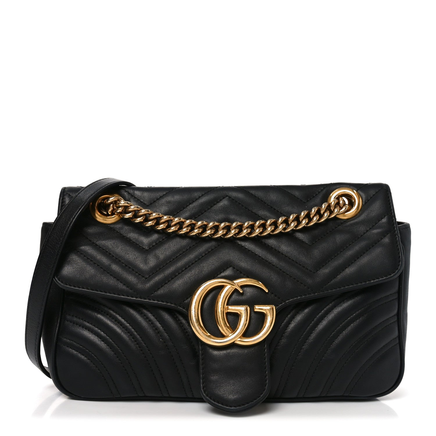Gucci Calfskin Matelasse Small GG Marmont Shoulder Bag Black 1 of 11