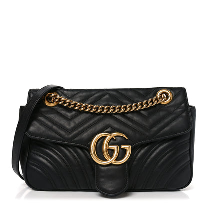 Gucci Calfskin Matelasse Small GG Marmont Shoulder Bag Black 1 of 11