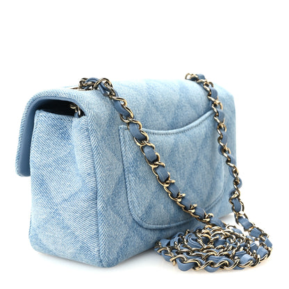 Chanel Printed Denim Quilted Mini Rectangular Flap Light Blue 3 of 12