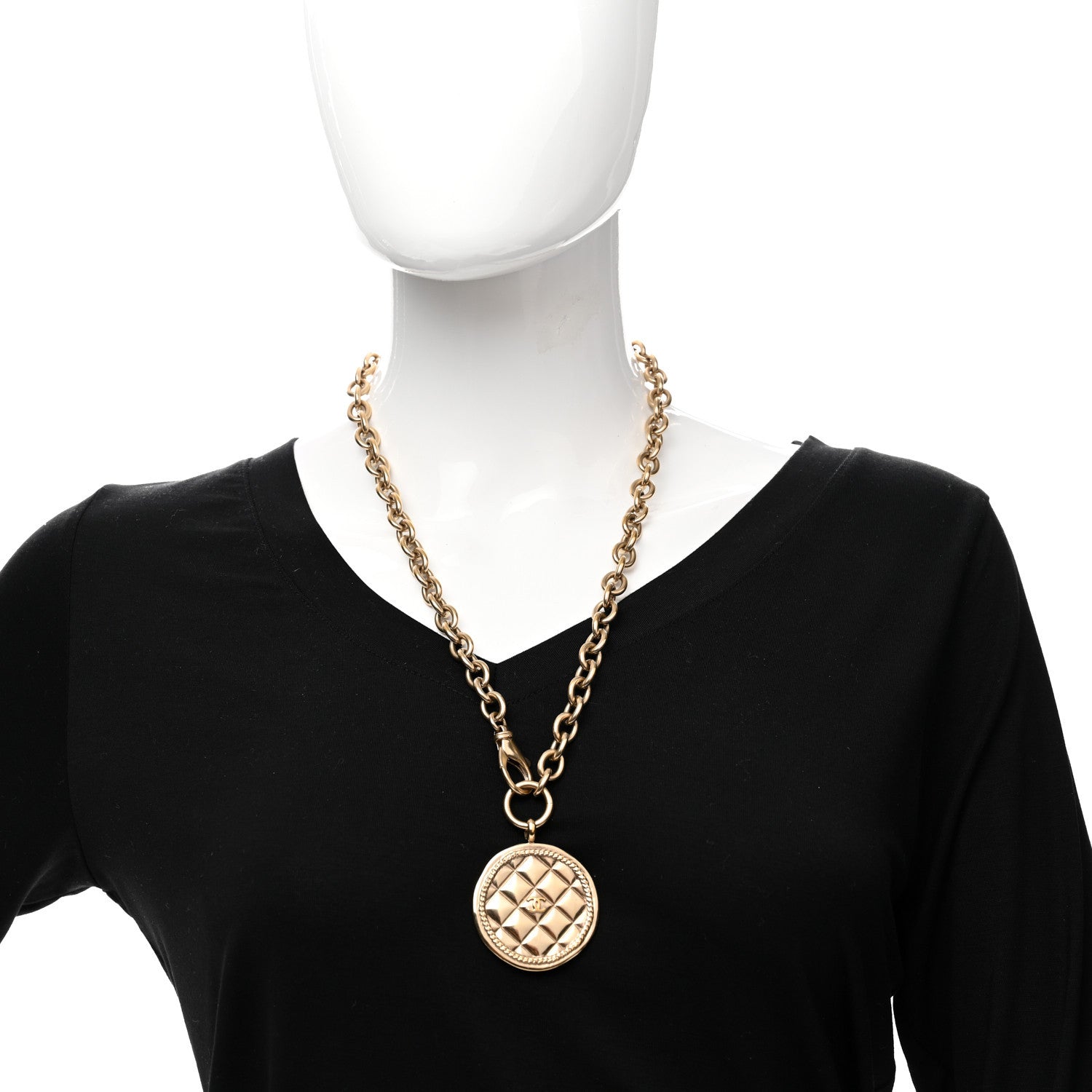 Chanel Quilted CC Pendant Chain Necklace Light Gold 1 of 5