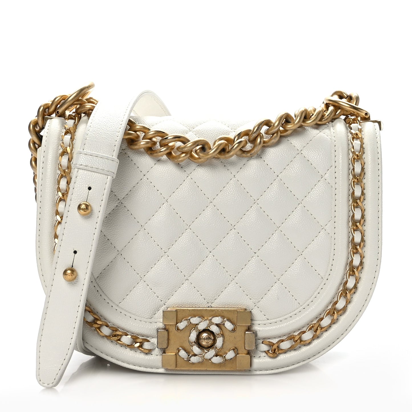 Caviar Quilted Small Chain Around Boy Messenger Bag White