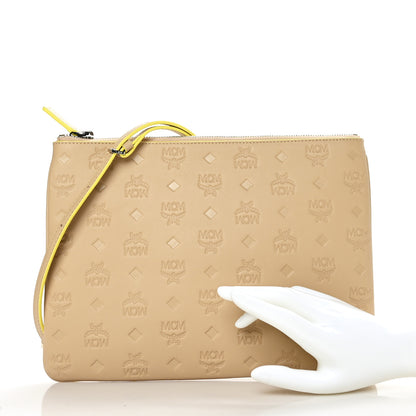 MCM Calfskin Ottomar Monogram Aren Crossbody Pouch Beige Croissant 2 of 6