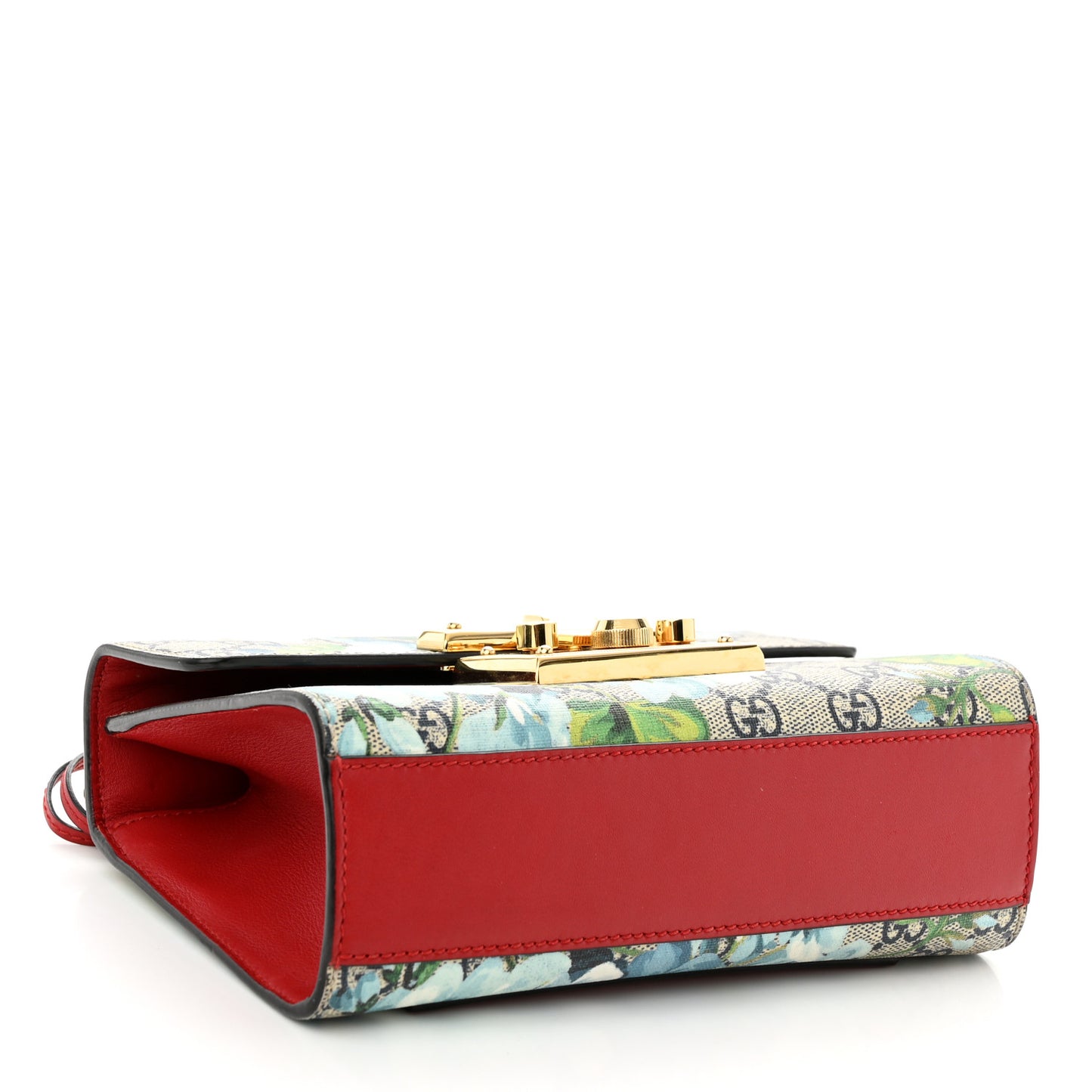 GG Supreme Monogram Blooms Small Padlock Shoulder Bag Beige Blue Navy Hibiscus Red