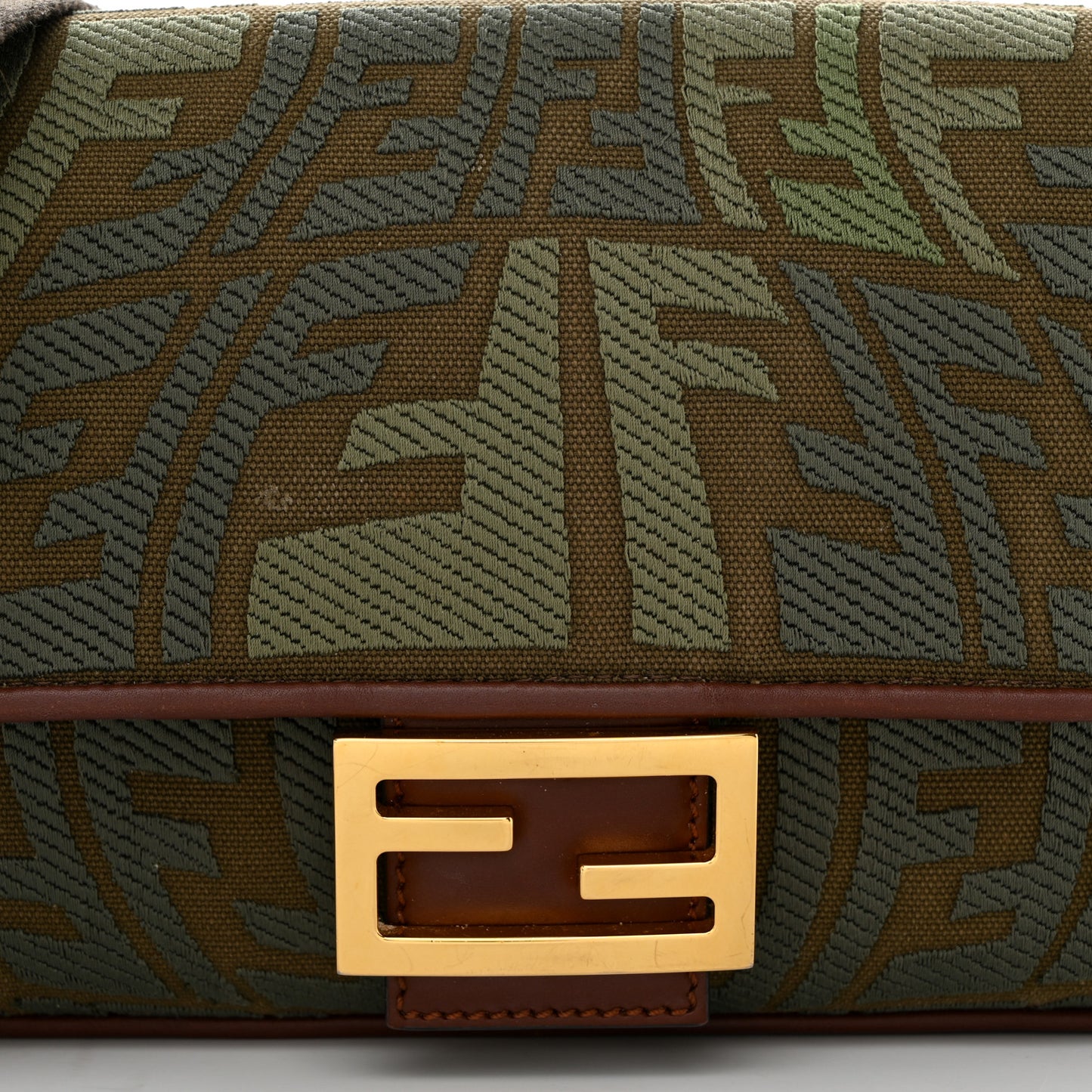 X SARA COLEMAN Canvas Vitello King FF Fish Eye Embroidered Baguette Amazzonia Ghianda