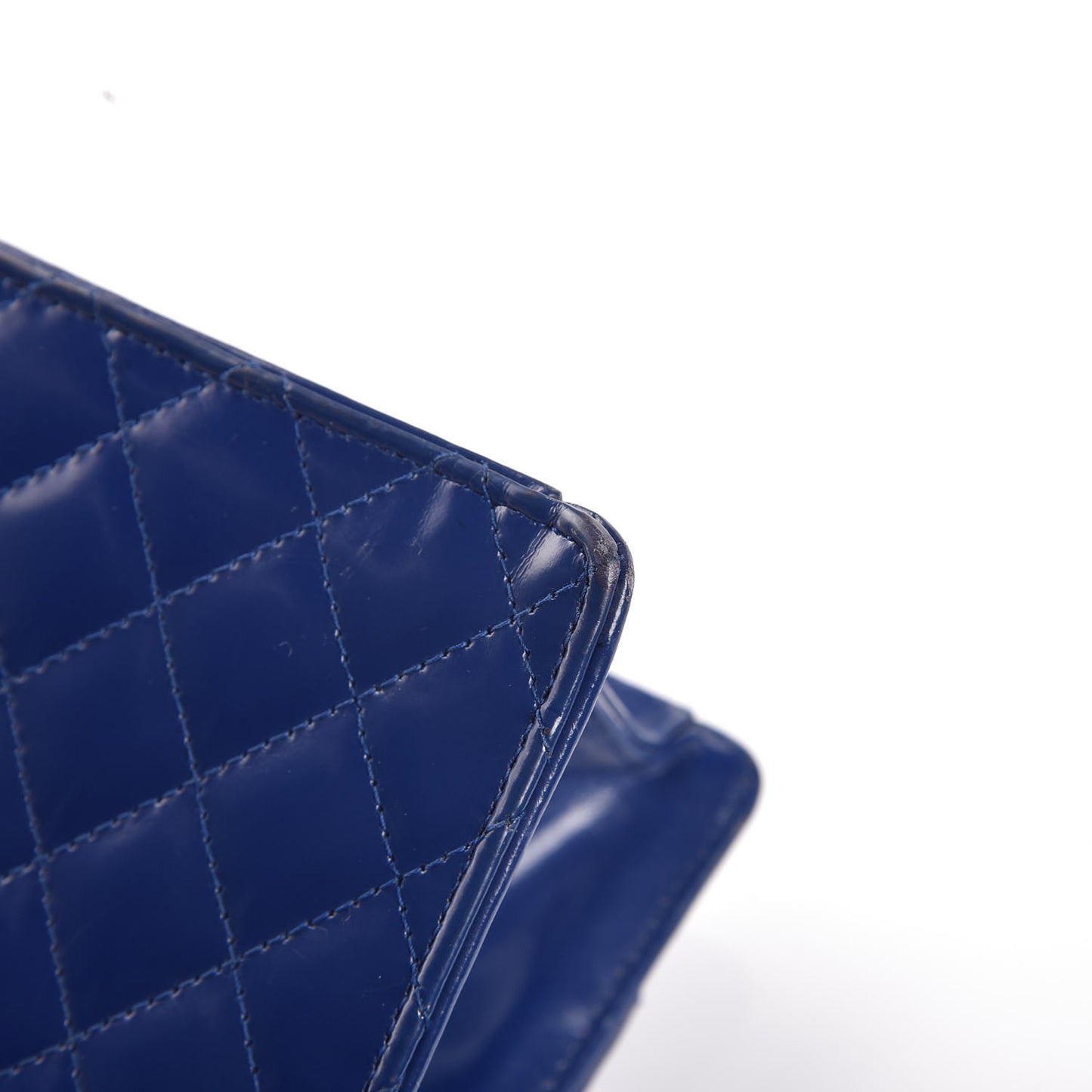 Glazed Calfskin Quilted East West Flap Blue